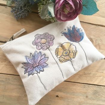  Embroidered woodland flowers zip bag document pouch