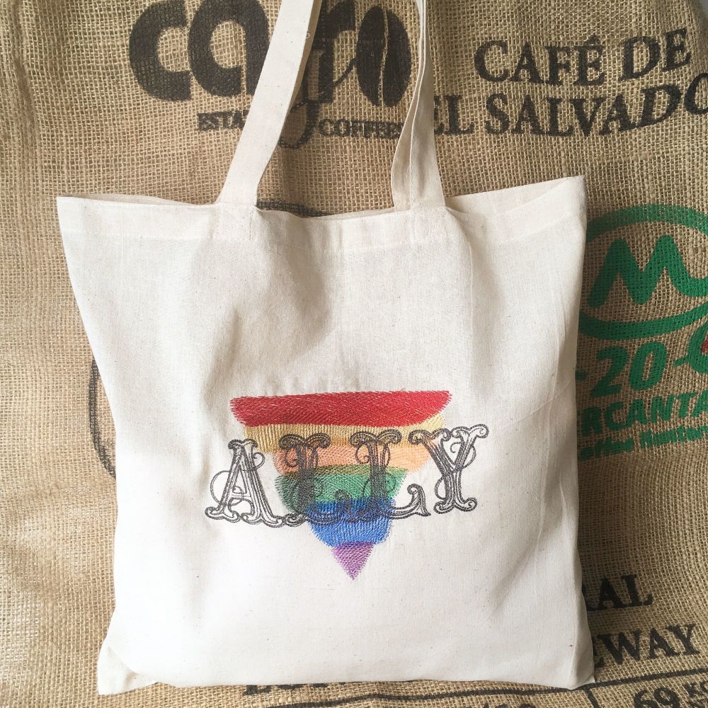 Ally rainbow pride eco reusable tote shopping bag
