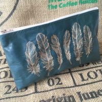 Reclaimed recycled leather embroidered feather zip bag 