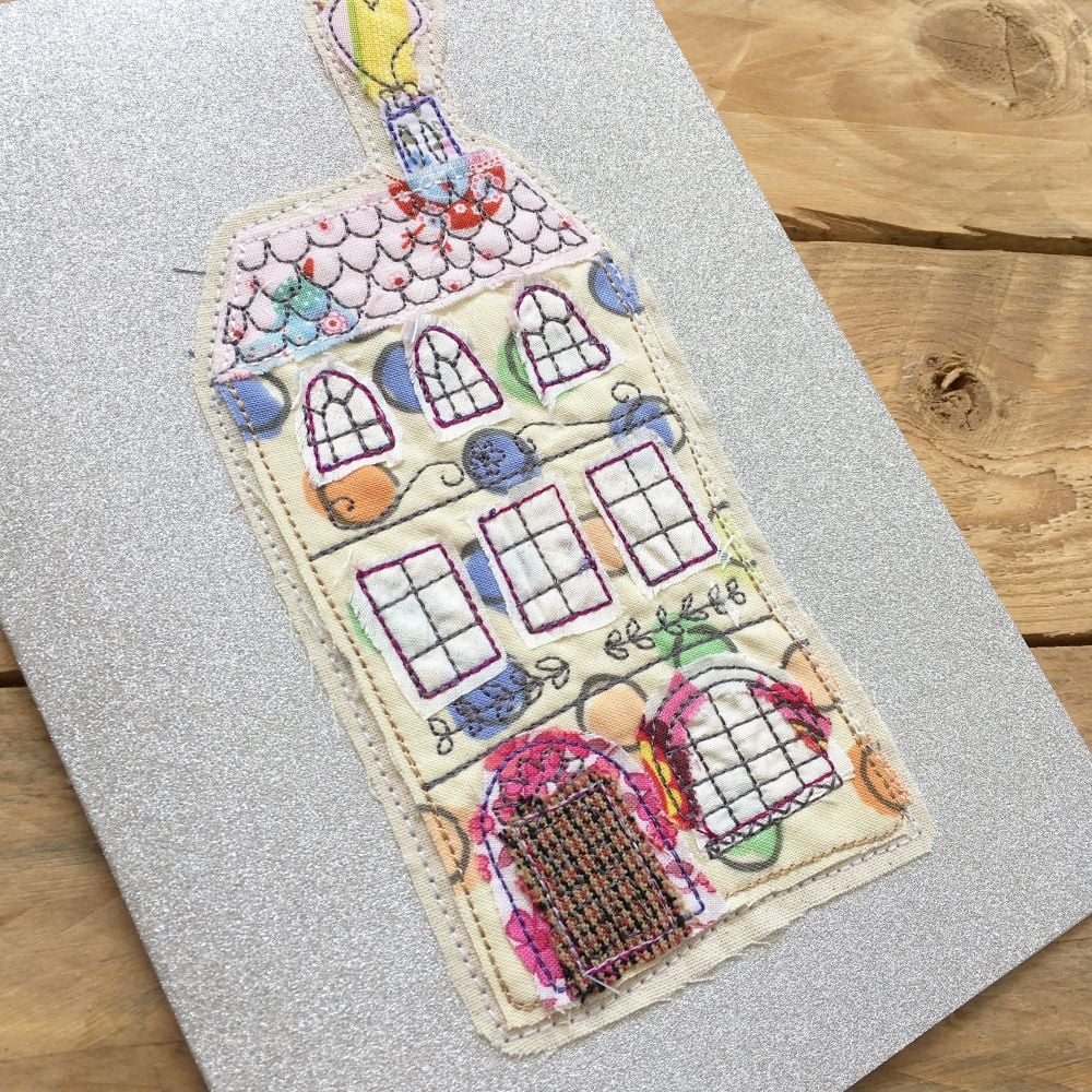 New home raw edge applique greetings card