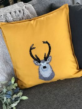 Stags head embroidered and applique cushion 
