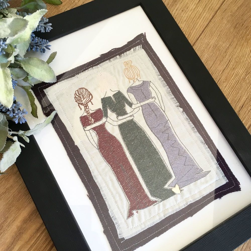 Mum and Sisters ready to frame embroidered  wall art 