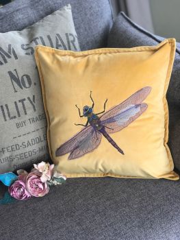 Dragonfly  embroidered and applique cushion 