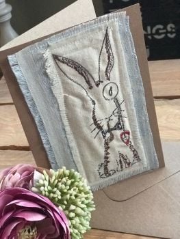 Embroidered Easter  Mr bunny  greetings card 