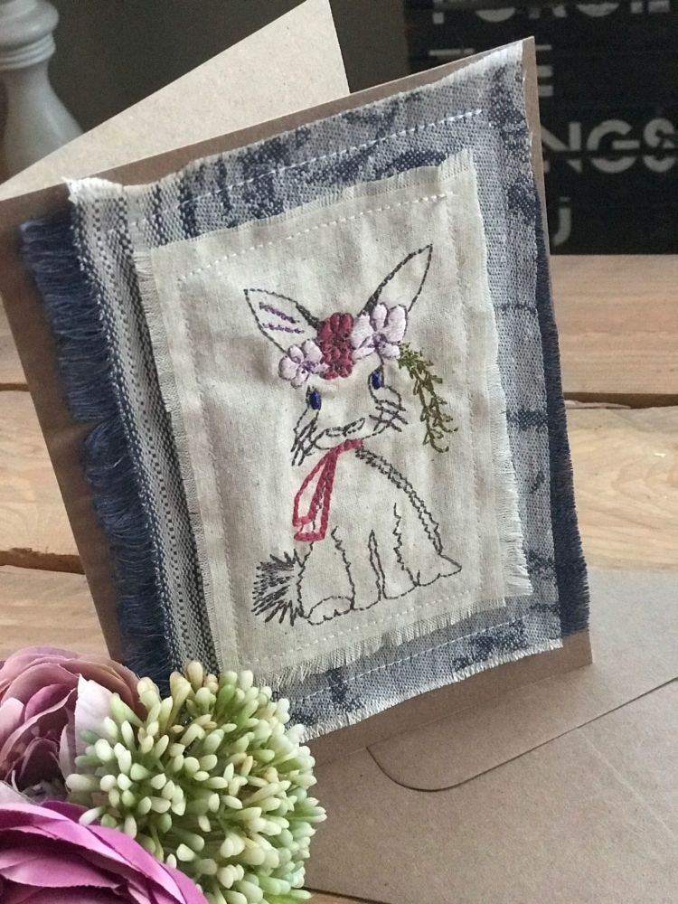 Embroidered Easter  Mrs bunny  greetings card 