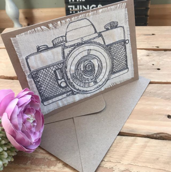 Embroidered vintage camera  greetings card 