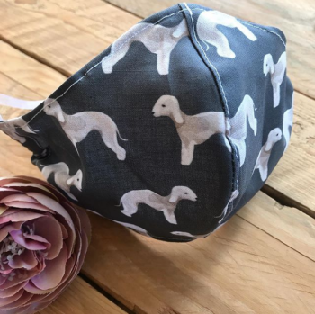 Beddlington terrier print fabric Face mask with filter pocket