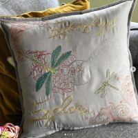 Embroidered dragonfly entomology  cushion 