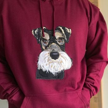 Murdock schnauzer embroidered  and applique pup hoody