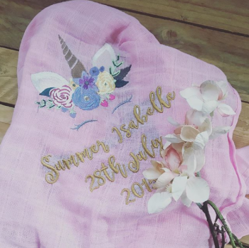 Embroidered  unicorn baby muslin square 