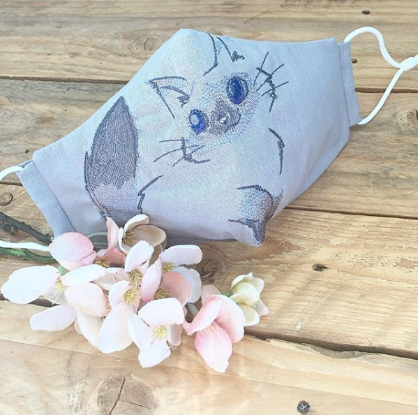 Luxury Embroidered kitten 100% cotton face mask with filter pocket