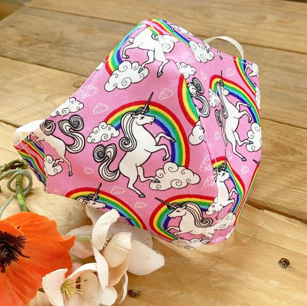 Pink Unicorns 100% cotton face mask with filter pocket