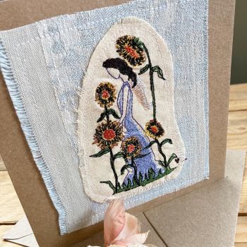 Sunflower angel embroidered greetings card