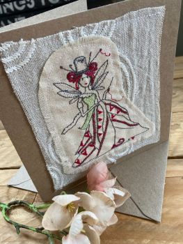 Quilting fairy embroidered greetings card 