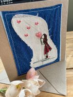 Kissing girl embroidered greetings card