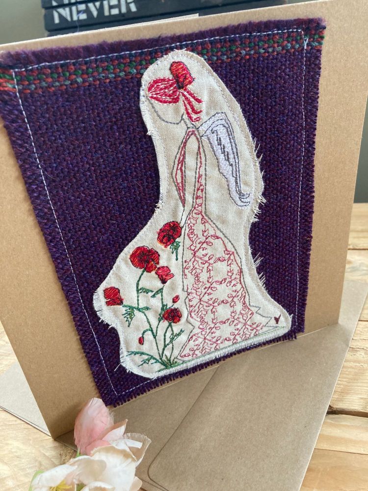 Poppy angel fairy embroidered greetings card 