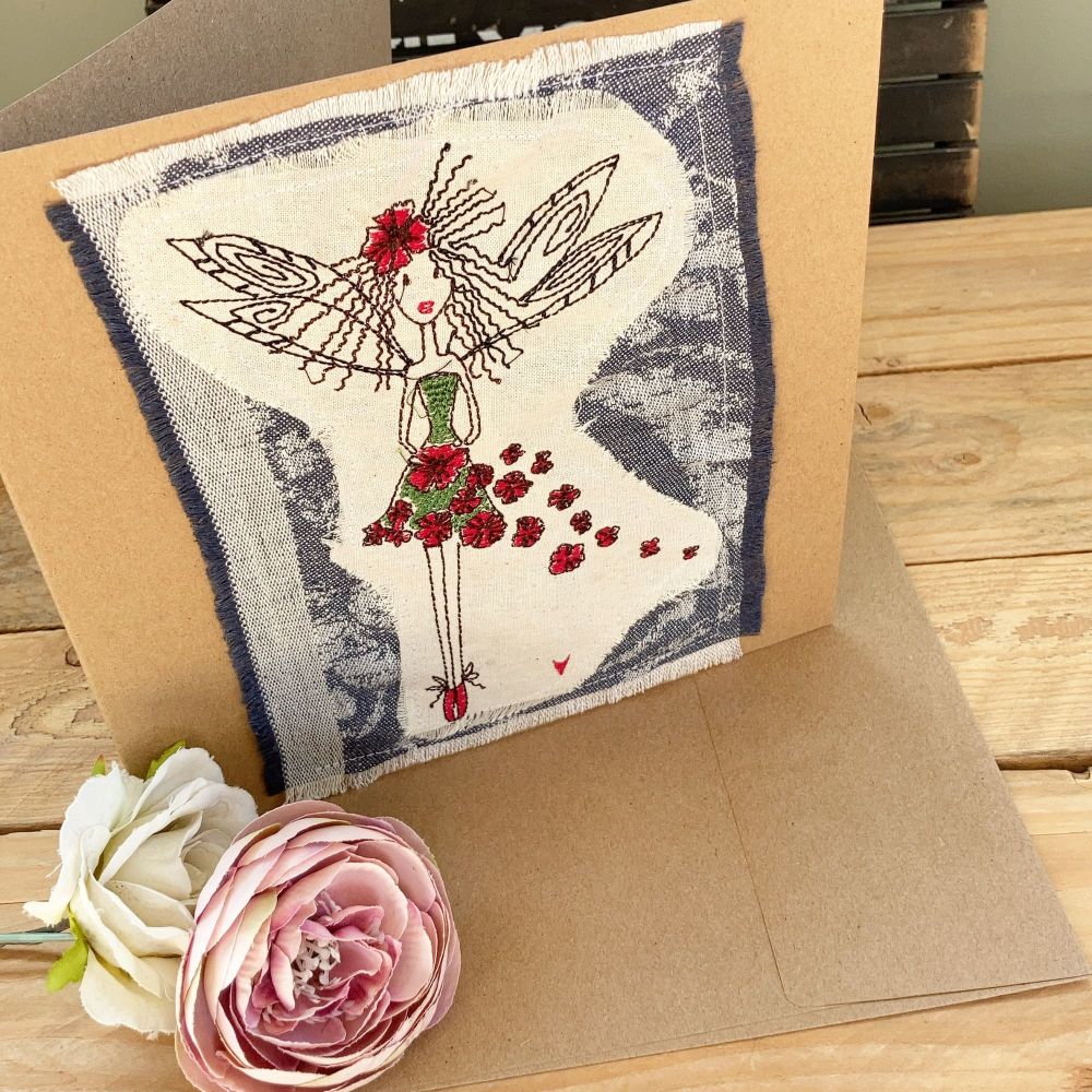  Custom made embroidered Flower Fairy greetings card