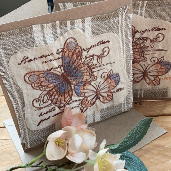 Vintage butterflies embroidered greetings card 