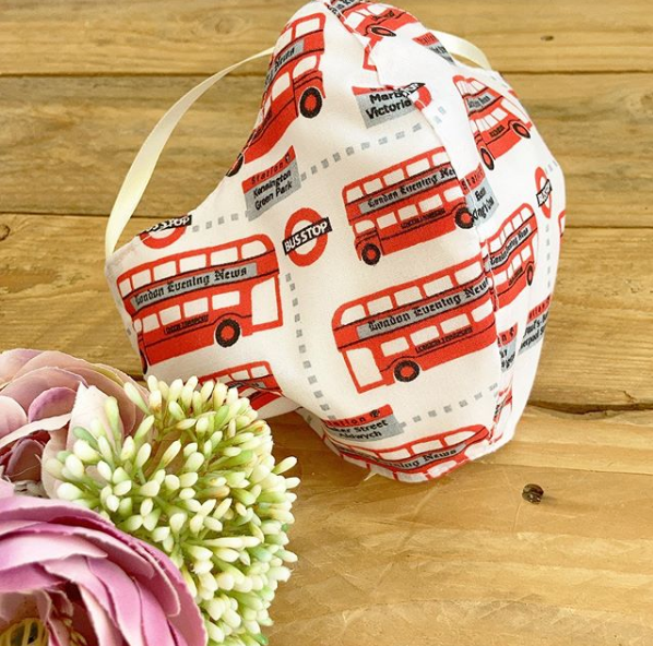 London bus print 100% cotton face mask with filter pocket