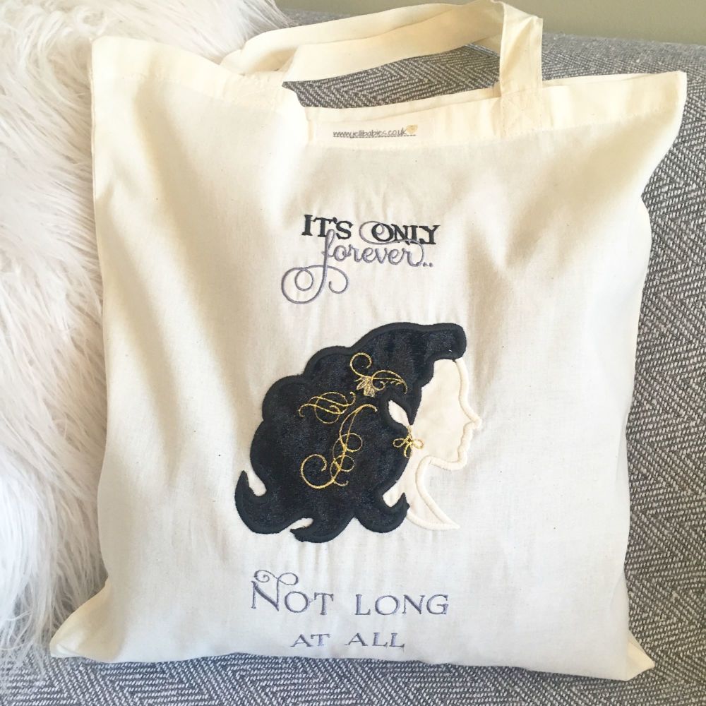 Labyrinth embroidered and appliqued  "It's only forever" cotton tote bag eco shopper