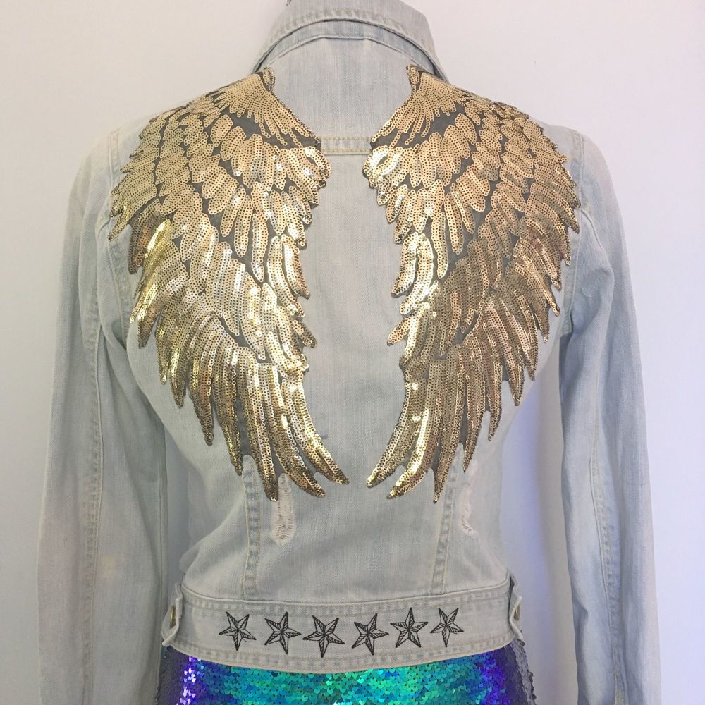 Embroidered Angel wing  denim jacket 