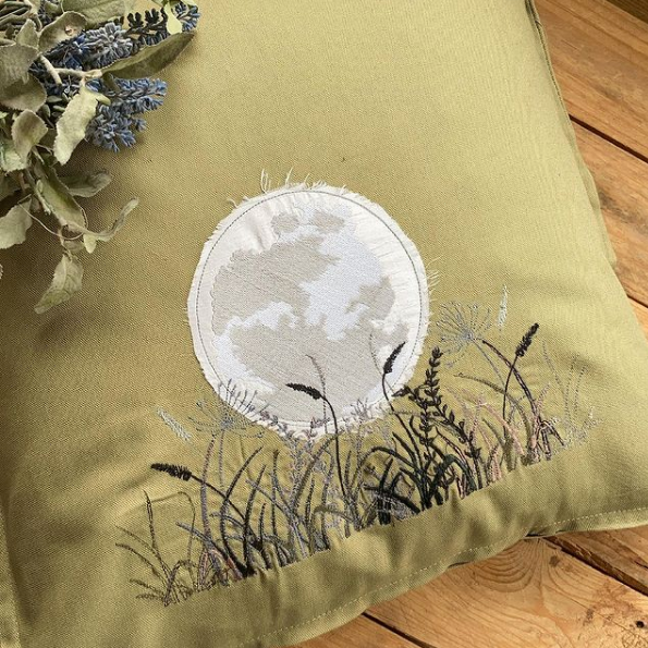 Woodland moon embroidered  cushion 