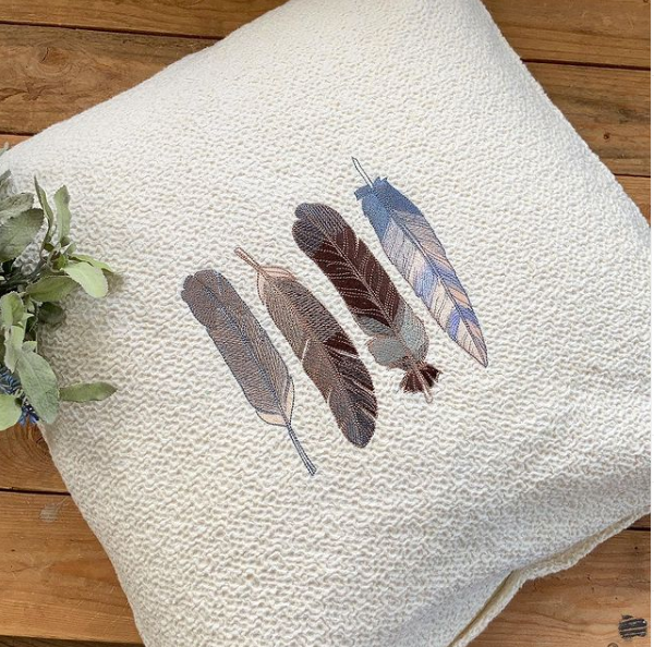  Embroidered Feathers  cushion cover