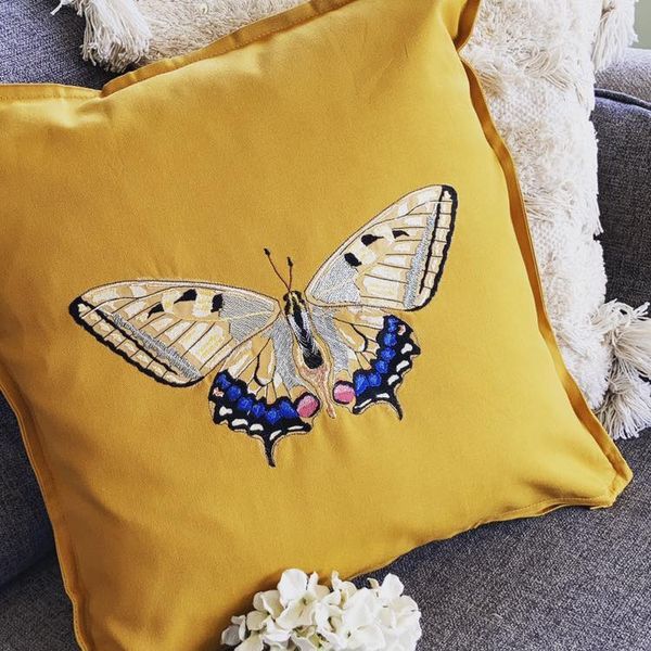 Swallowtail butterfly  embroidered and applique cushion cover