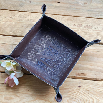 Monogrammed  faux leather Trinket Tray