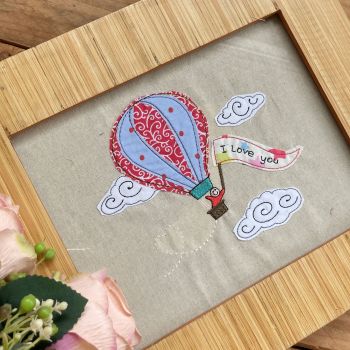 I love you hot air balloon  ready to frame embroidered  wall art 