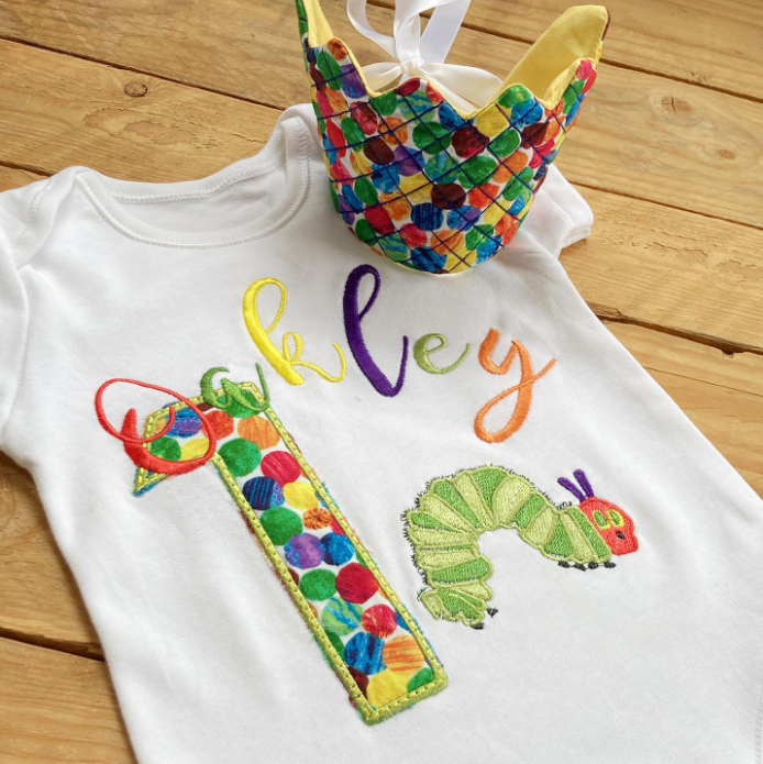 The very hungry caterpillar personalised baby onesie vest &  Crown