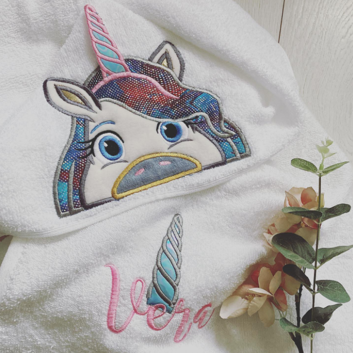 Unicorn personalised hooded baby towel 