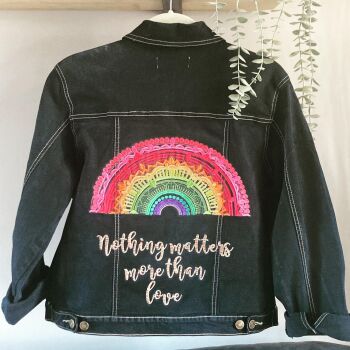 Embroidered rainbow PRIDE LGBTQA+ design denim jacket