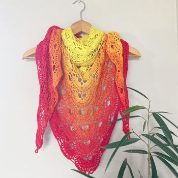 Crochet shawl/scarf  Red/yellow/Heather