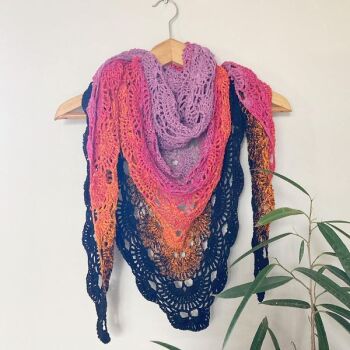 Crochet shawl/scarf  lilac/fuchsia/Judith