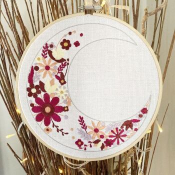 Embroidered floral moon  wall art