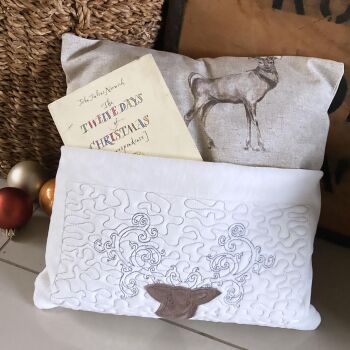 Embroidered Stag  Christmas  reading cushion