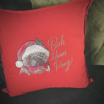 Bah Humpug Christmas cushion fully embroidered