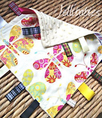 Butterfly baby minky Taggy Blankets 