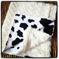 Cow  print fabric and cuddle fur  fleece baby travel blanket