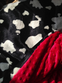 Friesian cow animal  print fur fabric and minkee fleece baby travel blanket