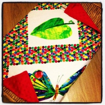 The very hungry caterpillar baby snuggle blanket  with minkee reverse 