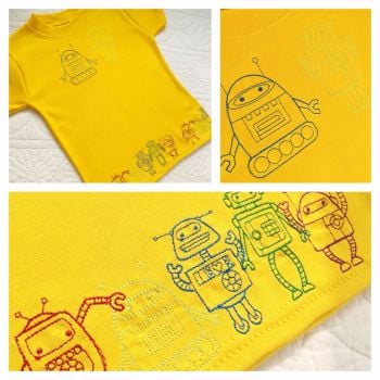 Space man and alien  embroidered children's T shirt