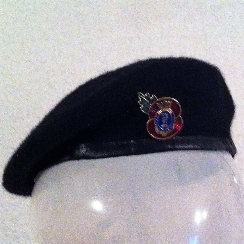 Beret black with IOBA Poppy badge collected
