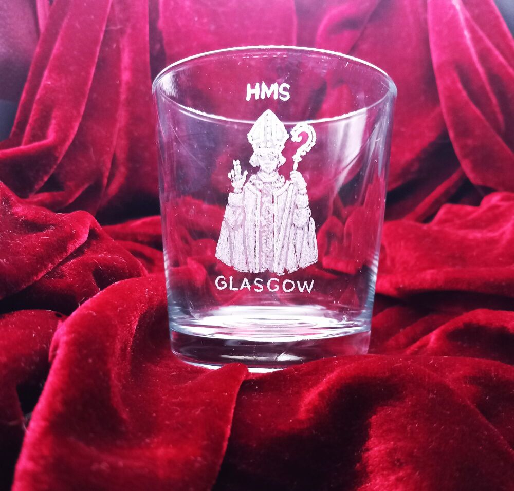 A. Royal Navy ships badge on discontinued mixer glass HMS Glasgow