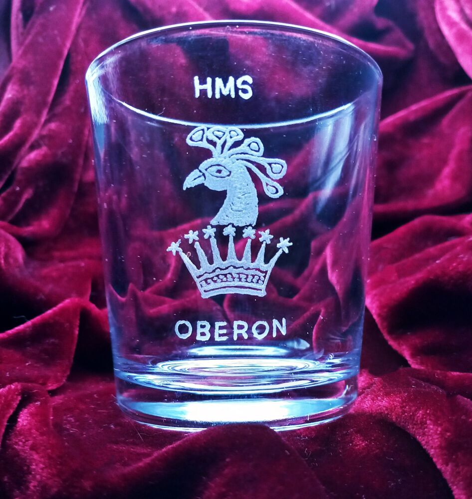 A. Royal Navy ships badge on discontinued mixer glass HMS Oberon