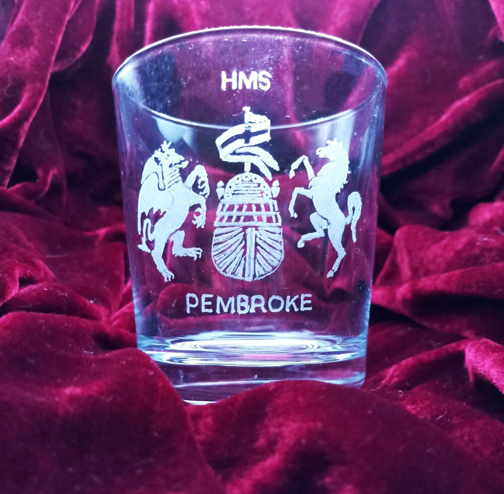 A. Royal Navy ships badge on discontinued mixer glass HMS Pembroke