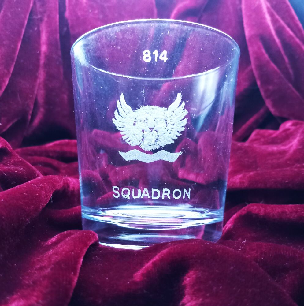 A. Royal Navy Squadron badge on discontinued mixer glass 814