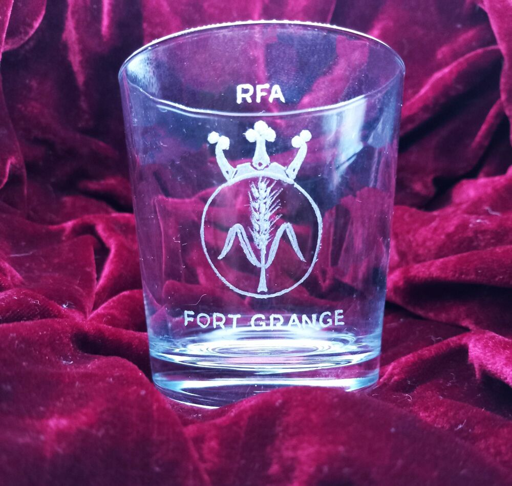 B. Royal Feet Auxiliary ships badge on discontinued mixer glass RFA Fort Gr