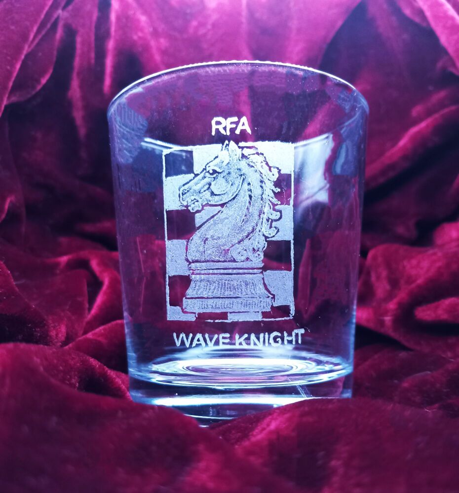 B. Royal Feet Auxiliary ships badge on discontinued mixer glass RFA Wave Kn